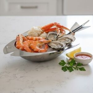 Coastal Stainless Steel Fish Server with Spoon – Lobster, Shrimp, Sushi